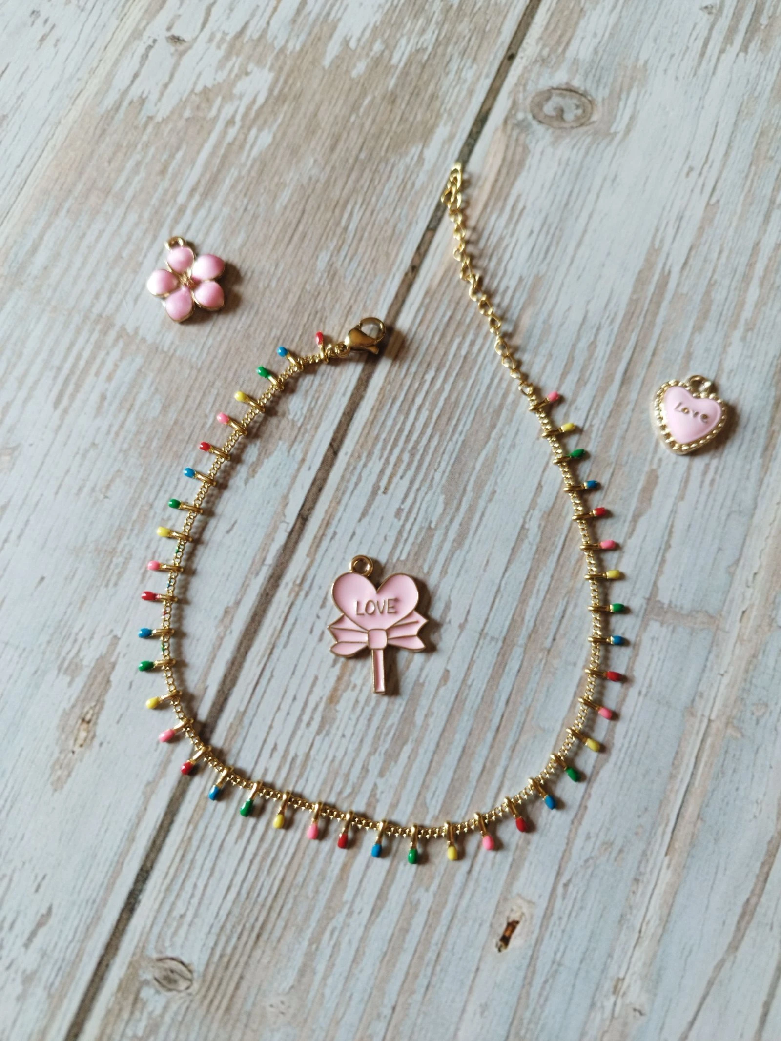 Bracelet de cheville doré et multicolore acier inoxydable neuf 